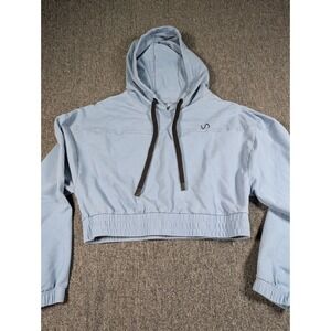 TLF Apparel Women Light Blue Cropped Open Back Hoodie Sweatshirt Small